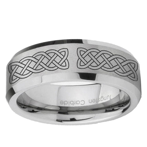 10mm Celtic Knot Beveled Edge Matte Grey Tungsten Ring