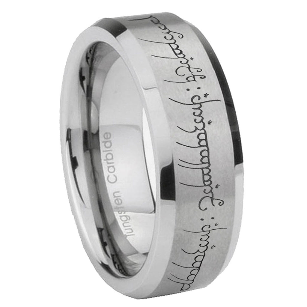 8MM Lord Of The Rings Beveled Brushed Gray Tungsten Wedding Band