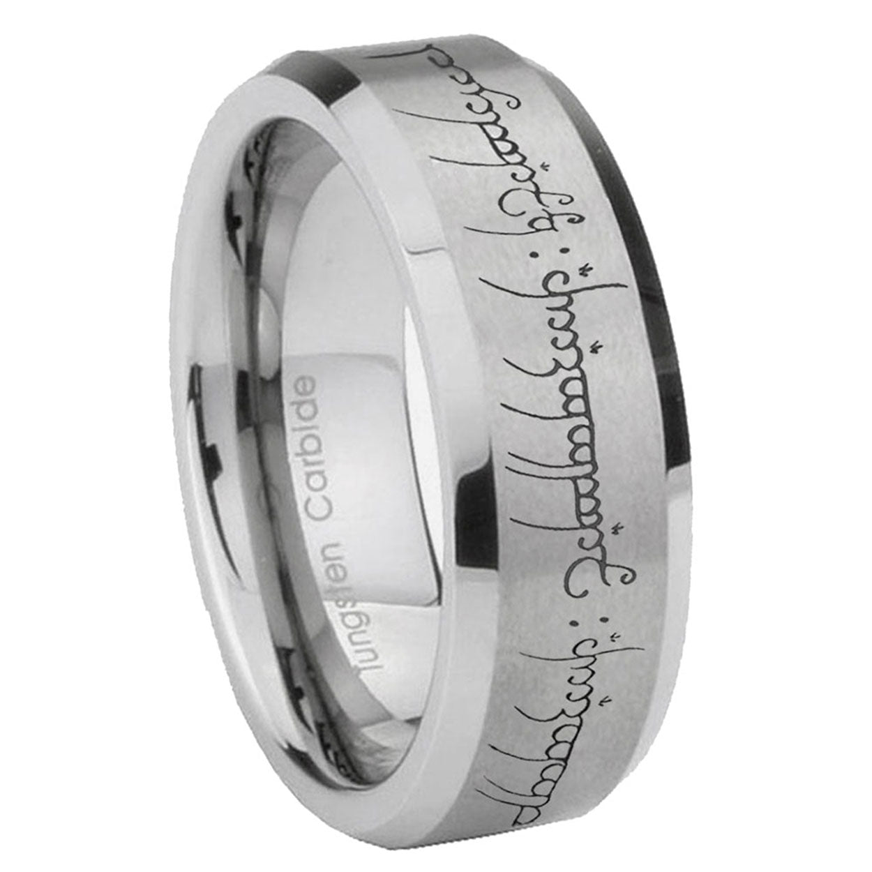 8MM Lord Of The Rings Beveled Brushed Gray Tungsten Wedding Band