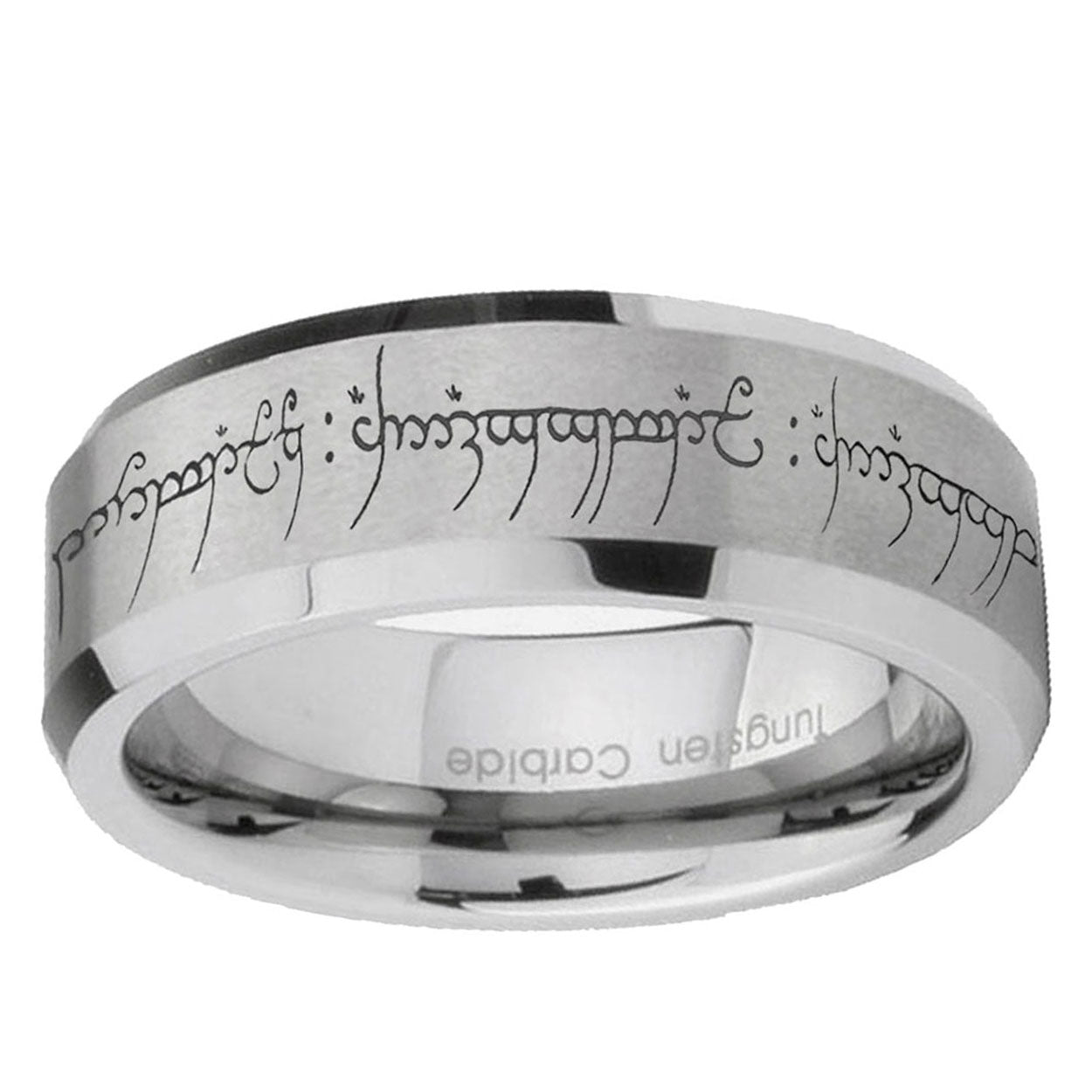 6MM Lord Of The Rings Beveled Brushed Gray Tungsten Wedding Band