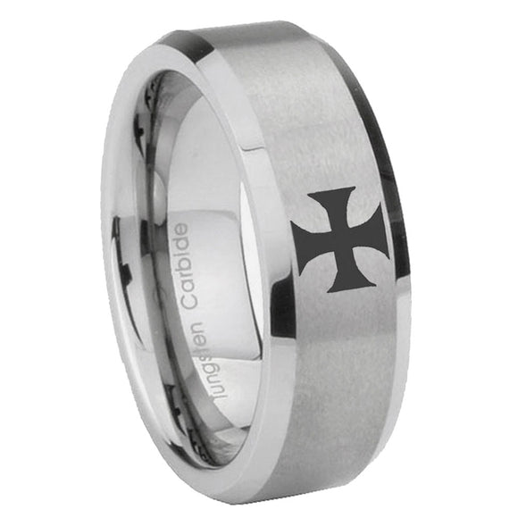 10mm-Maltese-Cross-Beveled-Edges-Matte-Grey-Tungsten-Carbide-Wedding-Engraving-Ring