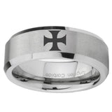 10mm-Maltese-Cross-Beveled-Edges-Matte-Grey-Tungsten-Carbide-Wedding-Engraving-Ring
