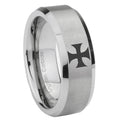 10mm Maltese Cross Beveled Edges Matte Grey Tungsten Carbide Wedding Engraving Ring