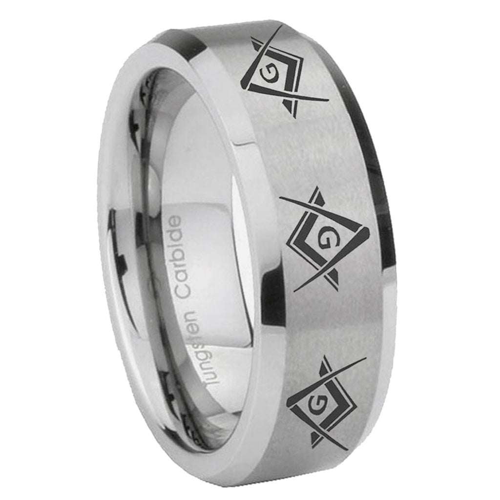8MM Master Mason Masonic Beveled Brushed Gray Tungsten Ring For Man