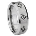 10mm Master Mason Masonic Beveled Edges Matte Grey Tungsten Men's Band Ring