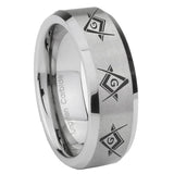 8mm Master Mason Masonic Beveled Edge Brushed Grey Tungsten Mens Ring Personalized