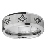 10mm Master Mason Masonic Beveled Edge Matte Grey Tungsten Ring