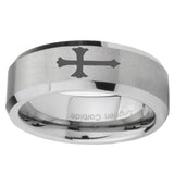 10mm-Christian-Cross-Beveled-Edges-Matte-Grey-Tungsten-Carbide-Custom-Mens-Ring