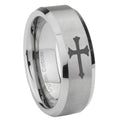 10mm Christian Cross Beveled Edges Matte Grey Tungsten Carbide Custom Mens Ring