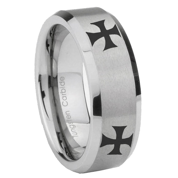 10mm-4-Maltese-Cross-Beveled-Edges-Matte-Grey-Tungsten-Carbide-Wedding-Band-Mens