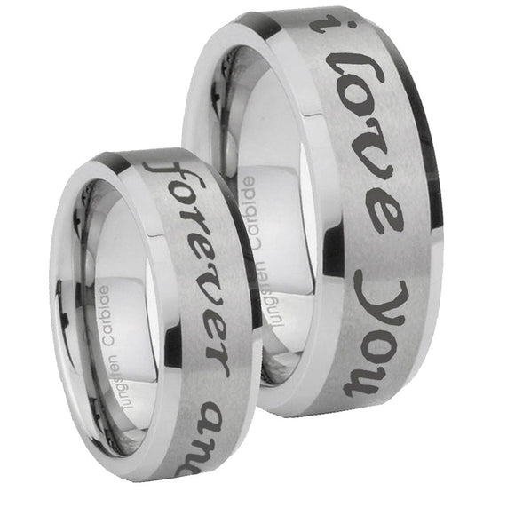 6, 8mm I Love You Forever and ever Beveled Edge Brushed Grey Tungsten Mens Bands Ring