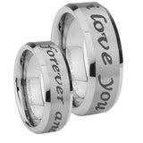 6, 8mm I Love You Forever and ever Beveled Edge Brushed Grey Tungsten Mens Bands Ring