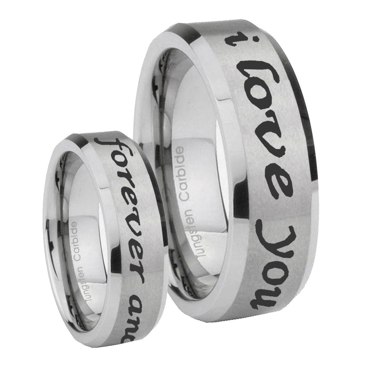 8MM I Love You Forever and ever Beveled Brushed Gray Tungsten Band