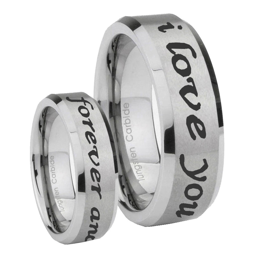 10mm I Love You Forever and ever Beveled Matte Grey Tungsten Wedding Band Ring