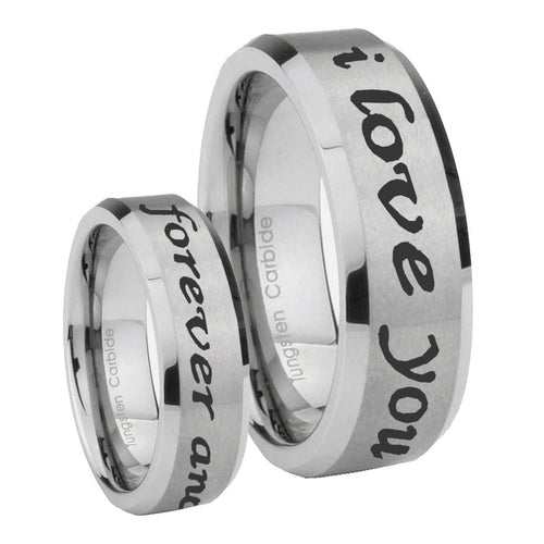10mm I Love You Forever and ever Beveled Matte Grey Tungsten Wedding Band Ring