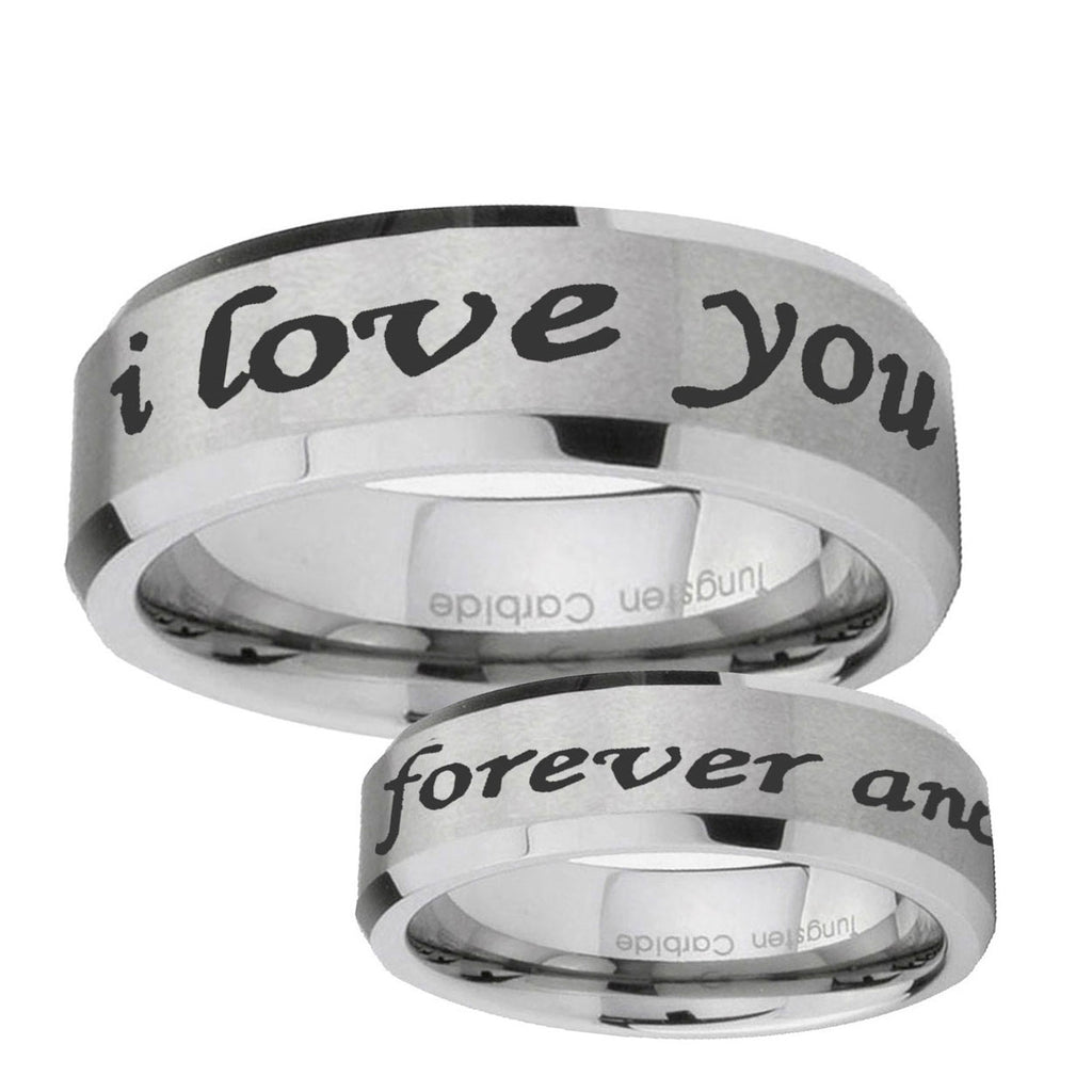 6MM I Love You Forever and ever Beveled Brushed Gray Tungsten Band