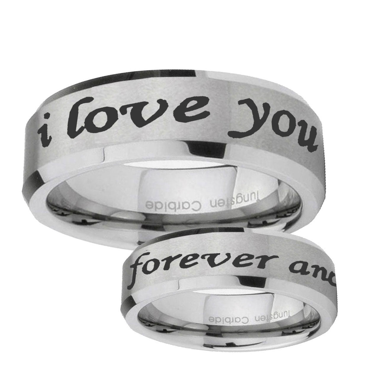 6MM I Love You Forever and ever Beveled Brushed Gray Tungsten Band