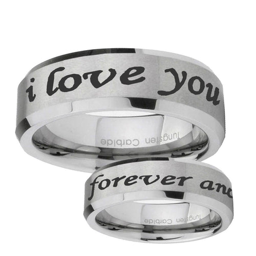 10mm I Love You Forever and ever Beveled Matte Grey Tungsten Ring