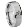 10mm Kanji Love Beveled Edges Matte Grey Tungsten Carbide Men's Bands Ring