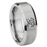 8mm Kanji Love Beveled Edge Brushed Grey Tungsten Wedding Rings