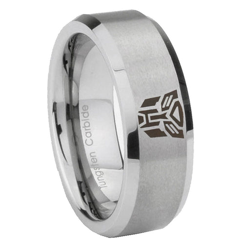 10mm Transformers Autobot Beveled Edges Matte Grey Tungsten Mens Promise Ring
