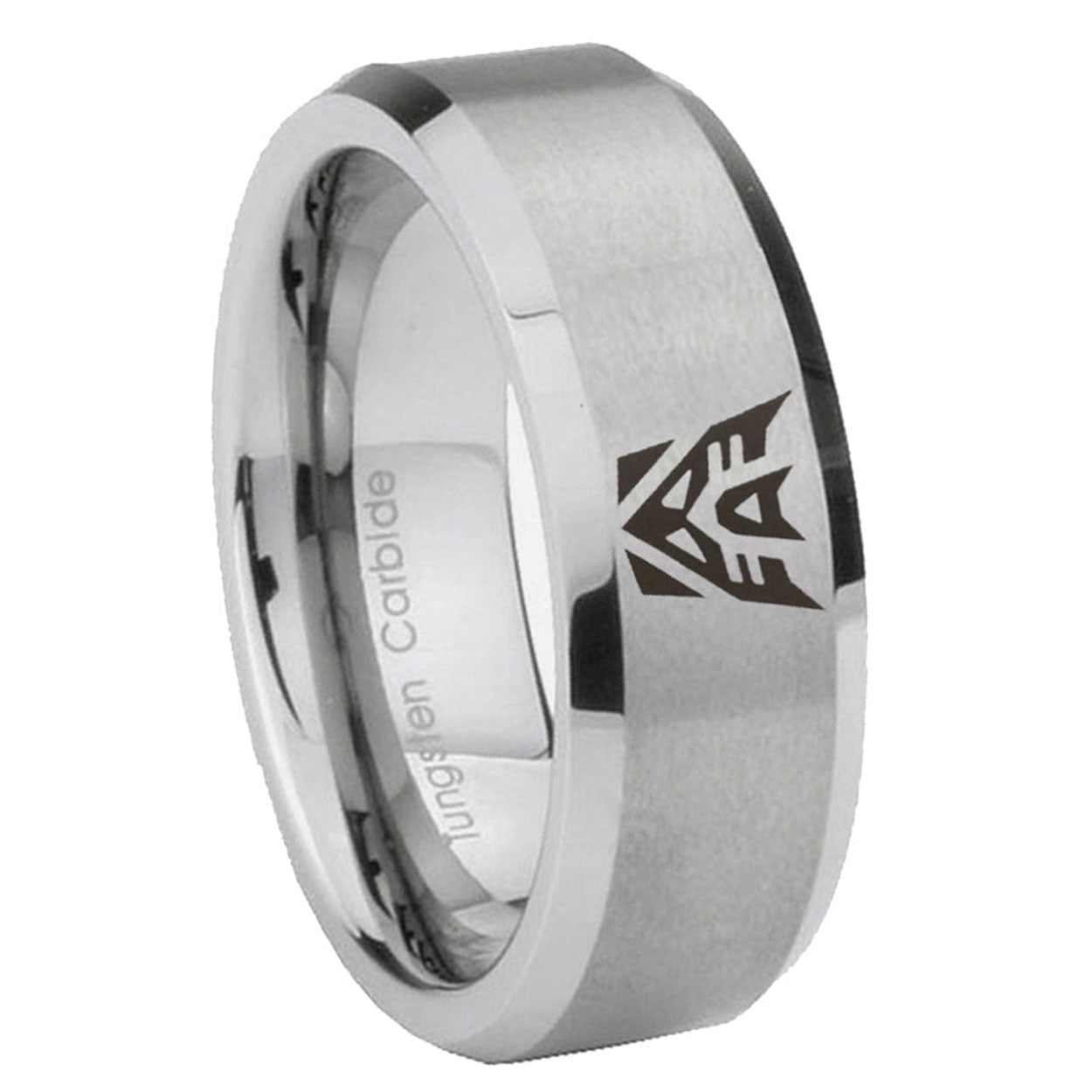 8MM Decepticon Transformers Beveled Gray Tungsten Promise Ring For Him