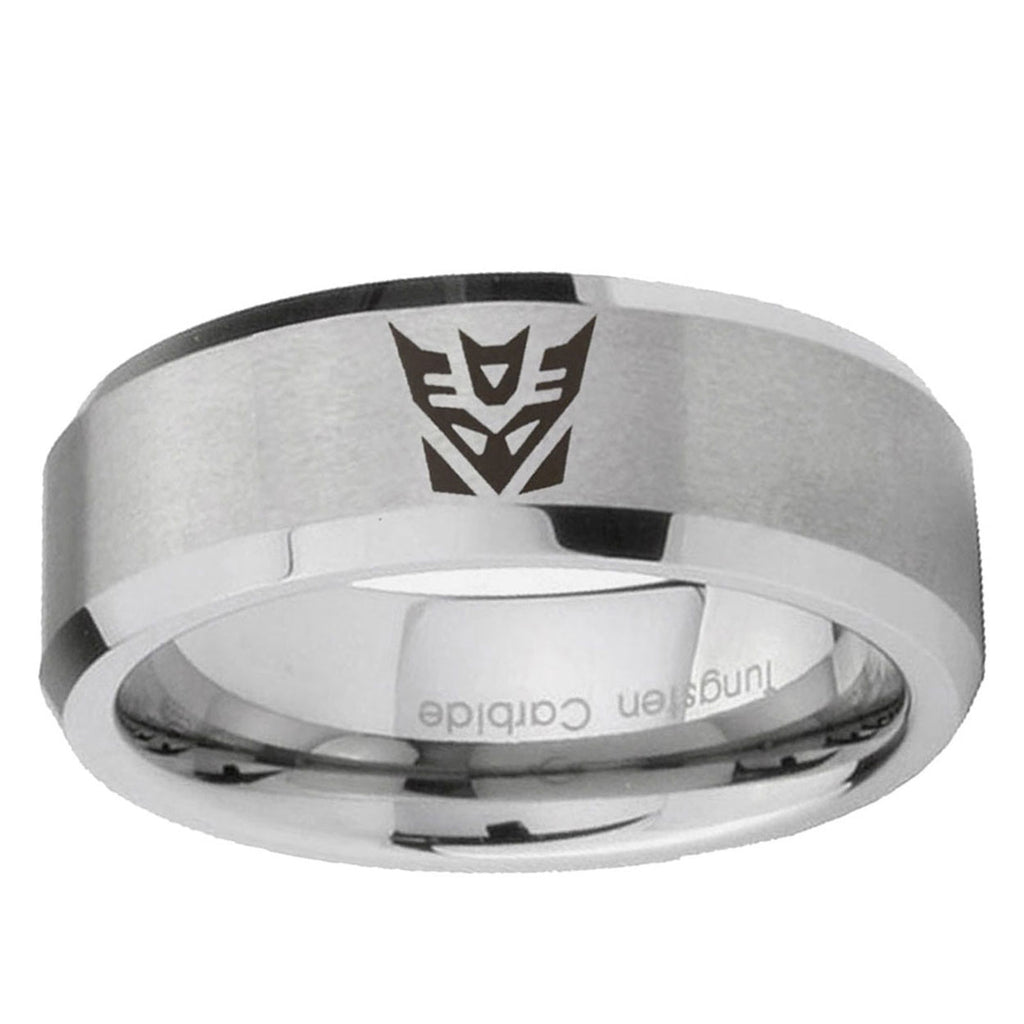 6MM Decepticon Transformers Beveled Gray Tungsten Promise Ring For Him