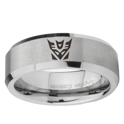 10mm Decepticon Transformers Beveled Matte Grey Tungsten Ring