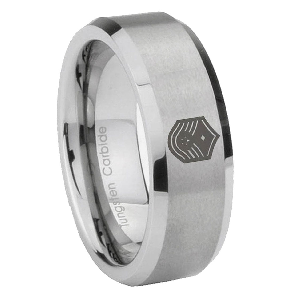 8MM Chief Master Sergeant Beveled Brushed Gray Tungsten Wedding Band