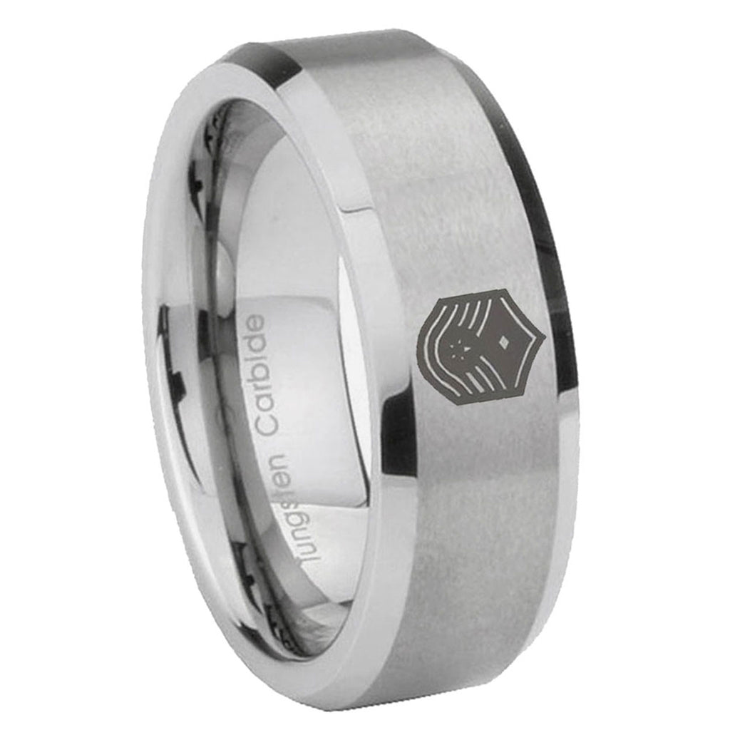 10mm Chief Master Sergeant Vector Beveled Matte Grey Tungsten Custom Ring for Men