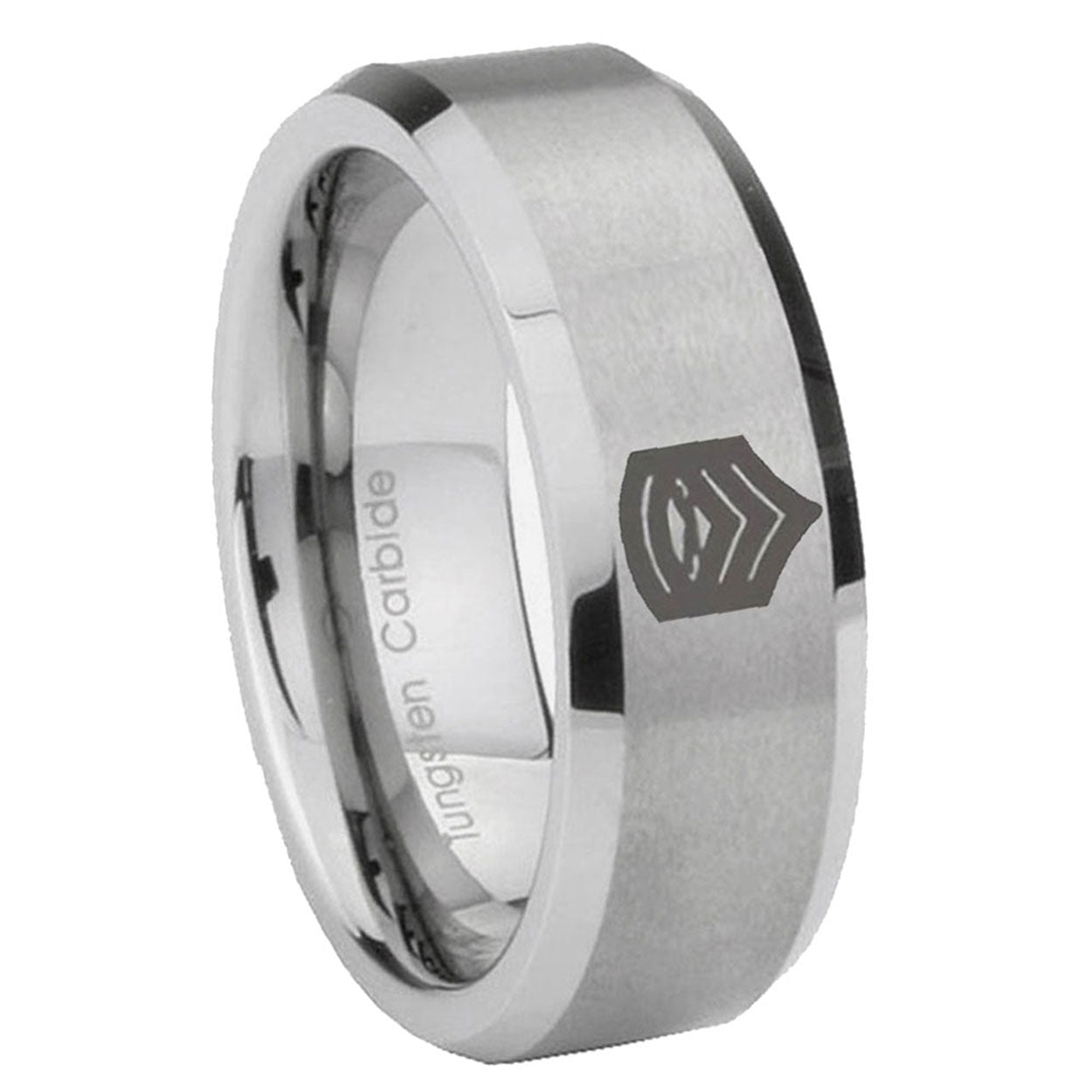 8MM Army Sergeant Major Beveled Brushed Gray Tungsten Promise Ring