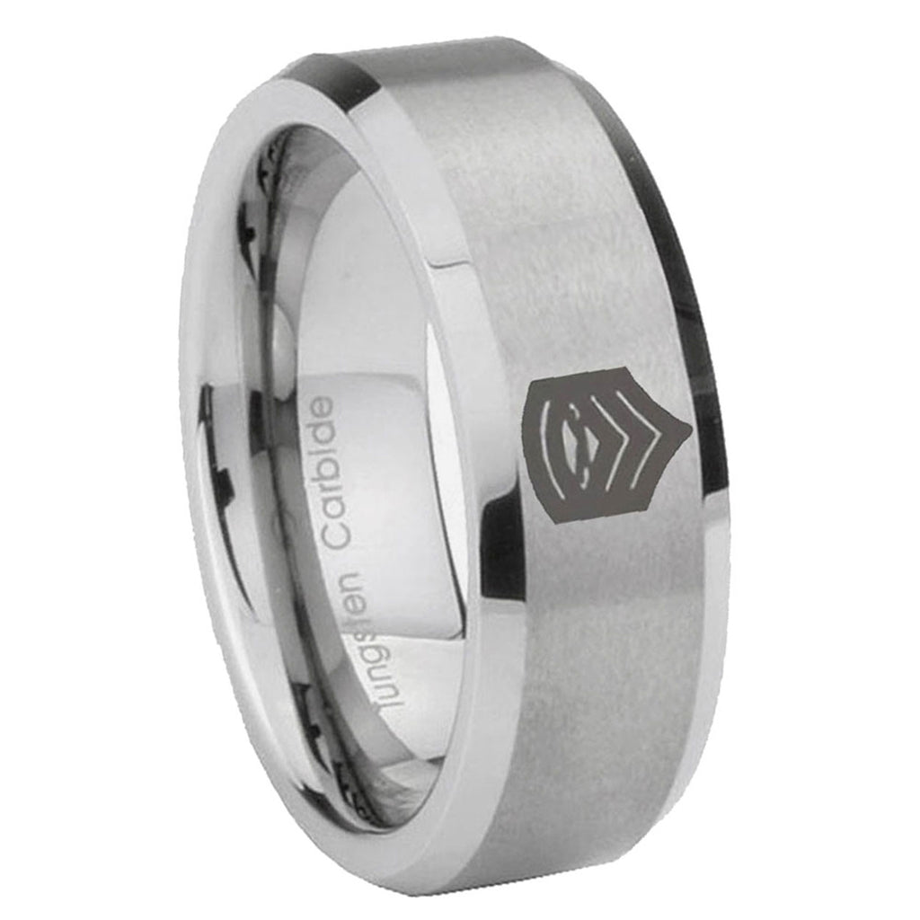10mm Army Sergeant Major Beveled Edges Matte Grey Tungsten Carbide Rings for Men