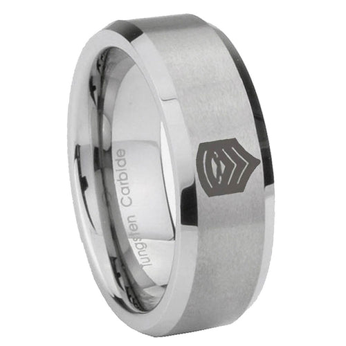 10mm Army Sergeant Major Beveled Edges Matte Grey Tungsten Carbide Rings for Men