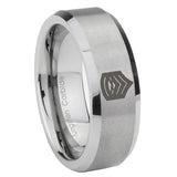 8mm Army Sergeant Major Beveled Edge Brushed Grey Tungsten Mens Anniversary Ring
