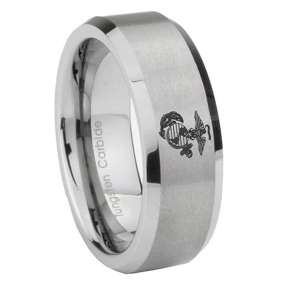 6, 8mm Marine Beveled Edge Brushed Grey Tungsten Men's Wedding Ring