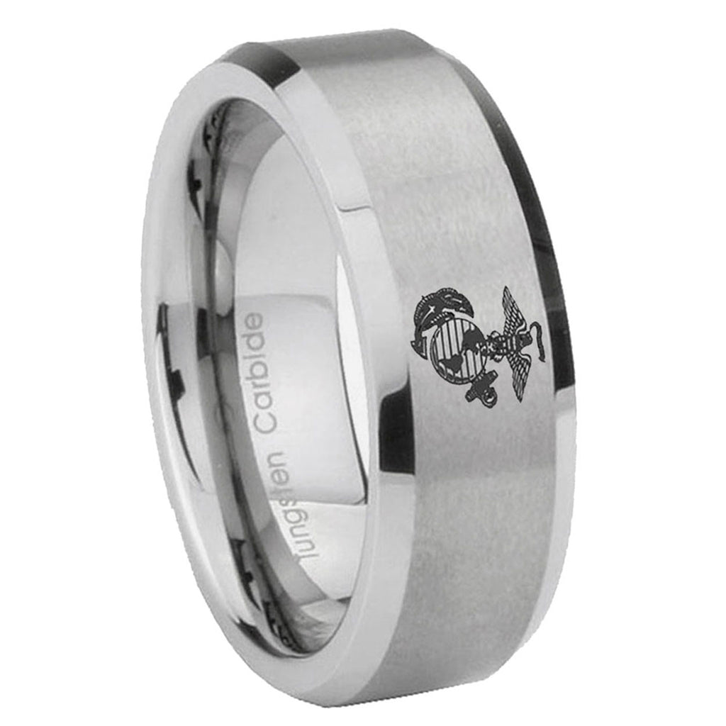 8MM Marine Beveled Brushed Gray Tungsten Ring For Him