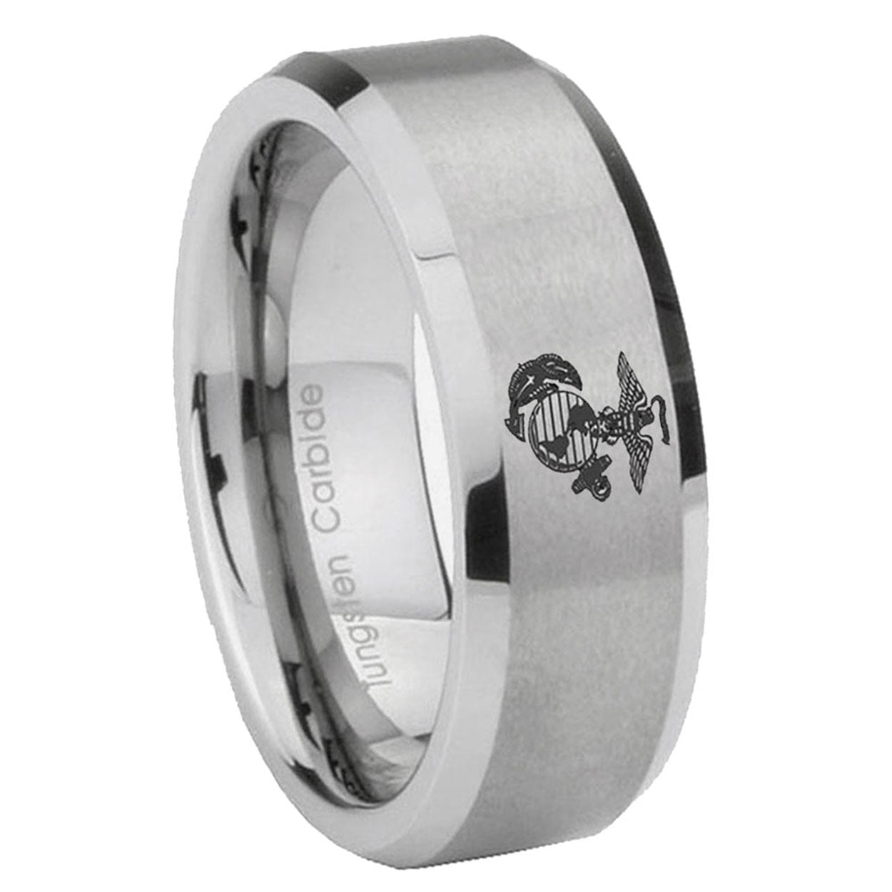 8MM Marine Beveled Brushed Gray Tungsten Ring For Him