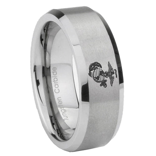 10mm Marine Beveled Edges Matte Grey Tungsten Carbide Men's Wedding Band