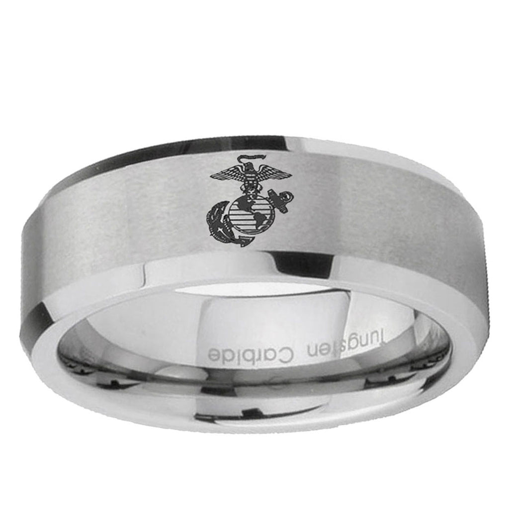 6MM Marine Beveled Brushed Gray Tungsten Ring For Him