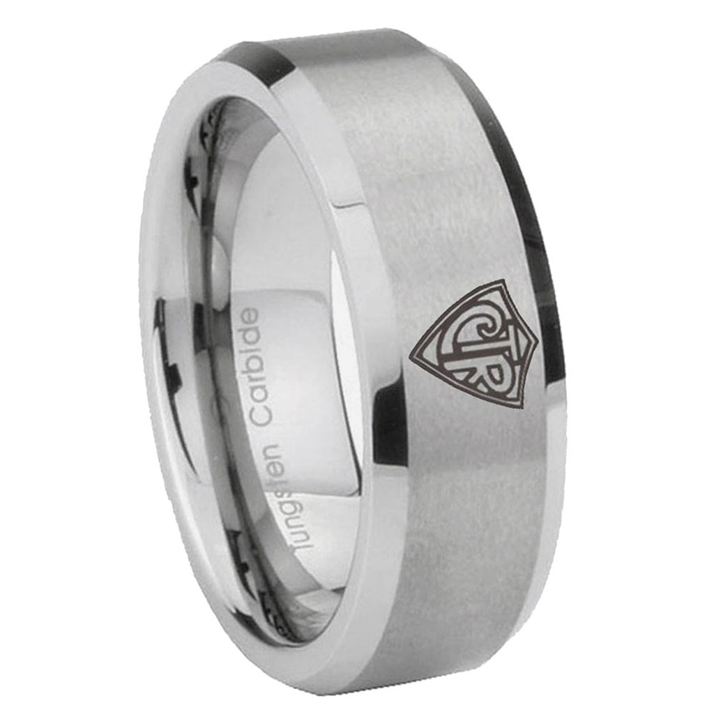 8MM CTR Beveled Brushed Gray Tungsten Custom Engraved Ring