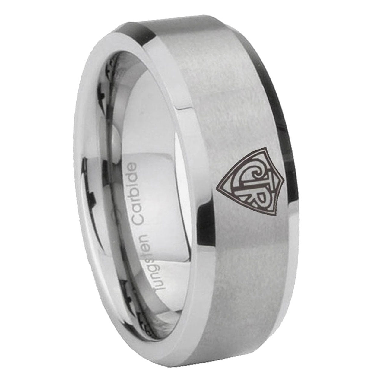 10mm CTR Beveled Edges Matte Grey Tungsten Carbide Mens Engagement Band