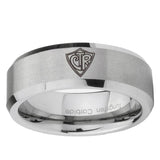 6, 8mm CTR Beveled Edge Brushed Grey Tungsten Mens Wedding Ring