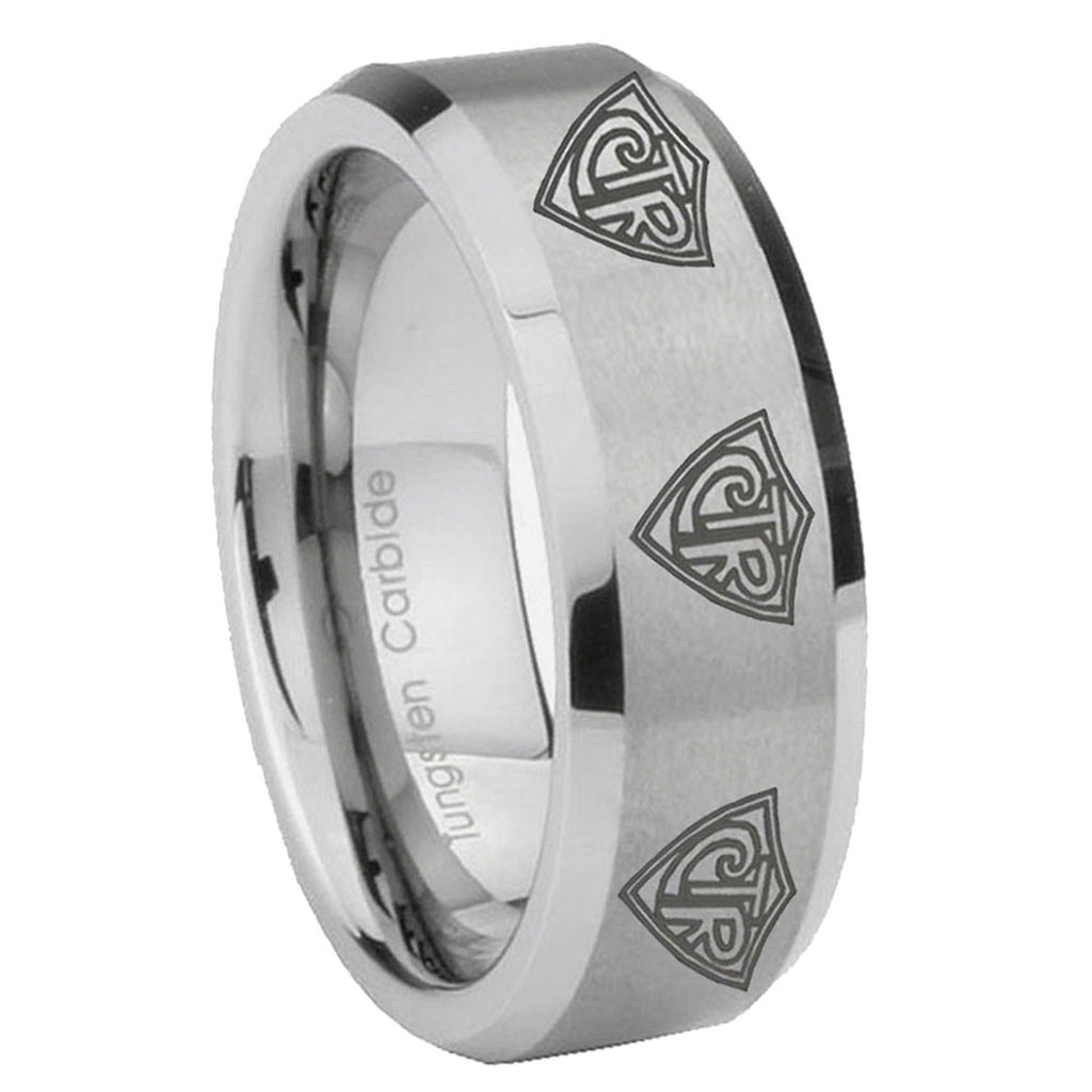 8MM Multiple CTR Beveled Brushed Gray Tungsten Mens Casual Ring