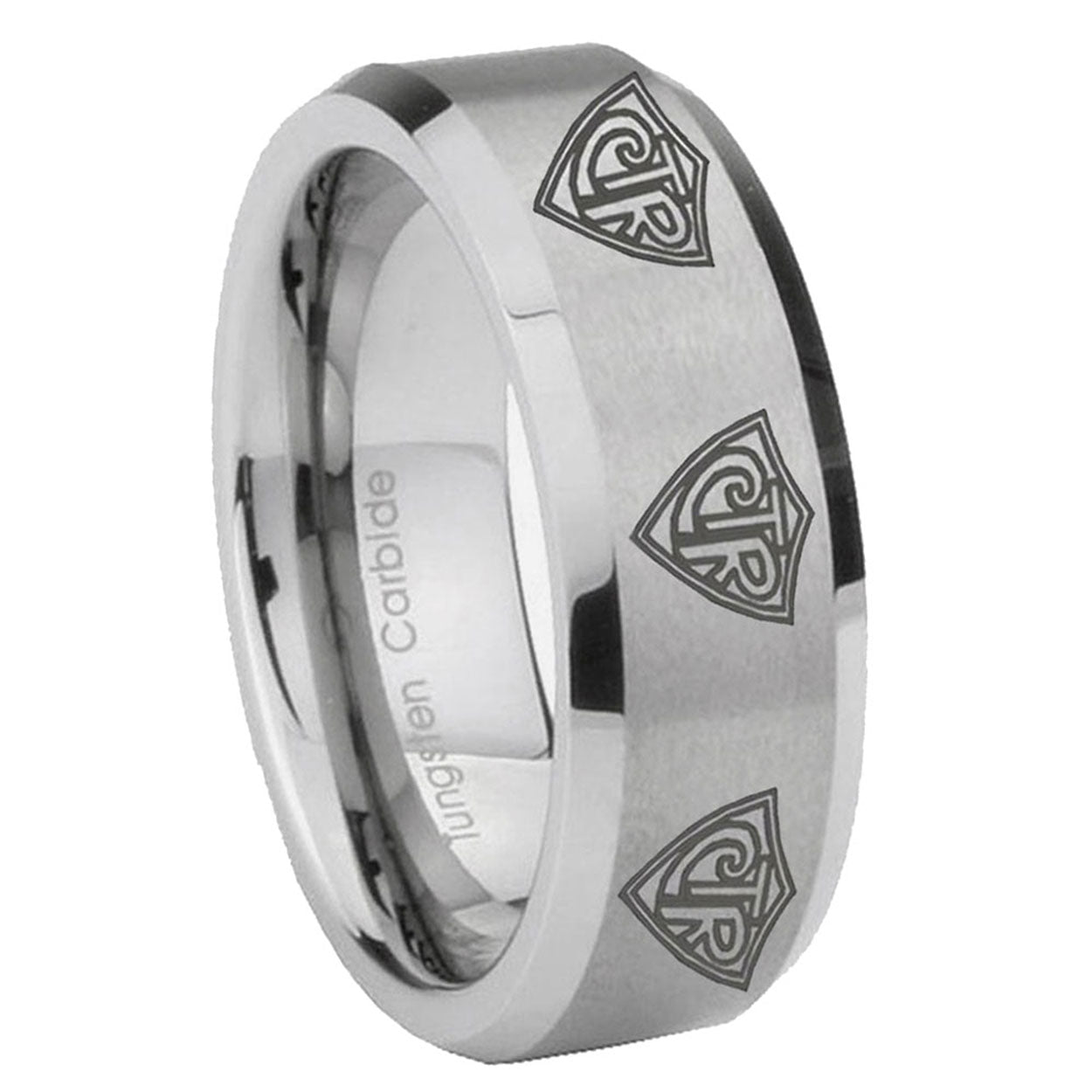 8MM Multiple CTR Beveled Brushed Gray Tungsten Mens Casual Ring