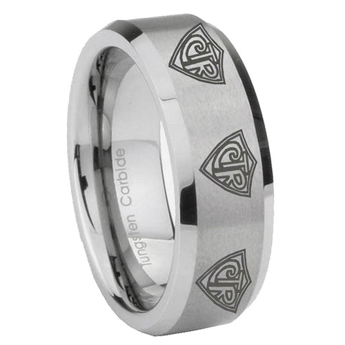 10mm Multiple CTR Beveled Edges Matte Grey Tungsten Carbide Mens Ring Personalized