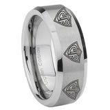 8mm Multiple CTR Beveled Edge Brushed Grey Tungsten Wedding Engraving Ring
