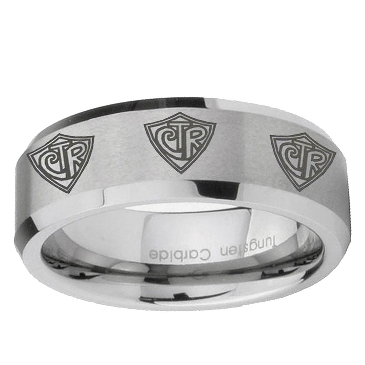 6MM Multiple CTR Beveled Brushed Gray Tungsten Mens Casual Ring