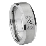 6, 8mm Skull Beveled Edge Brushed Grey Tungsten Wedding Bands Ring