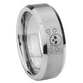 8MM Skull Beveled Brushed Gray Tungsten Mens Casual Ring