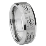 6, 8mm Multiple Skull Beveled Edge Brushed Grey Tungsten Wedding Engraving Ring